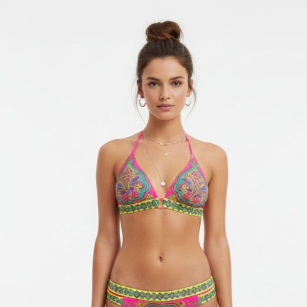 Victoria’s Secret Pink &‎ Yellow Mandala Print Triangle Padded Bikini Swim Top S
